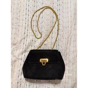 VTG Frenchy of California Black Clasp Clutch Purse Crossbody Gold Hardware Chic